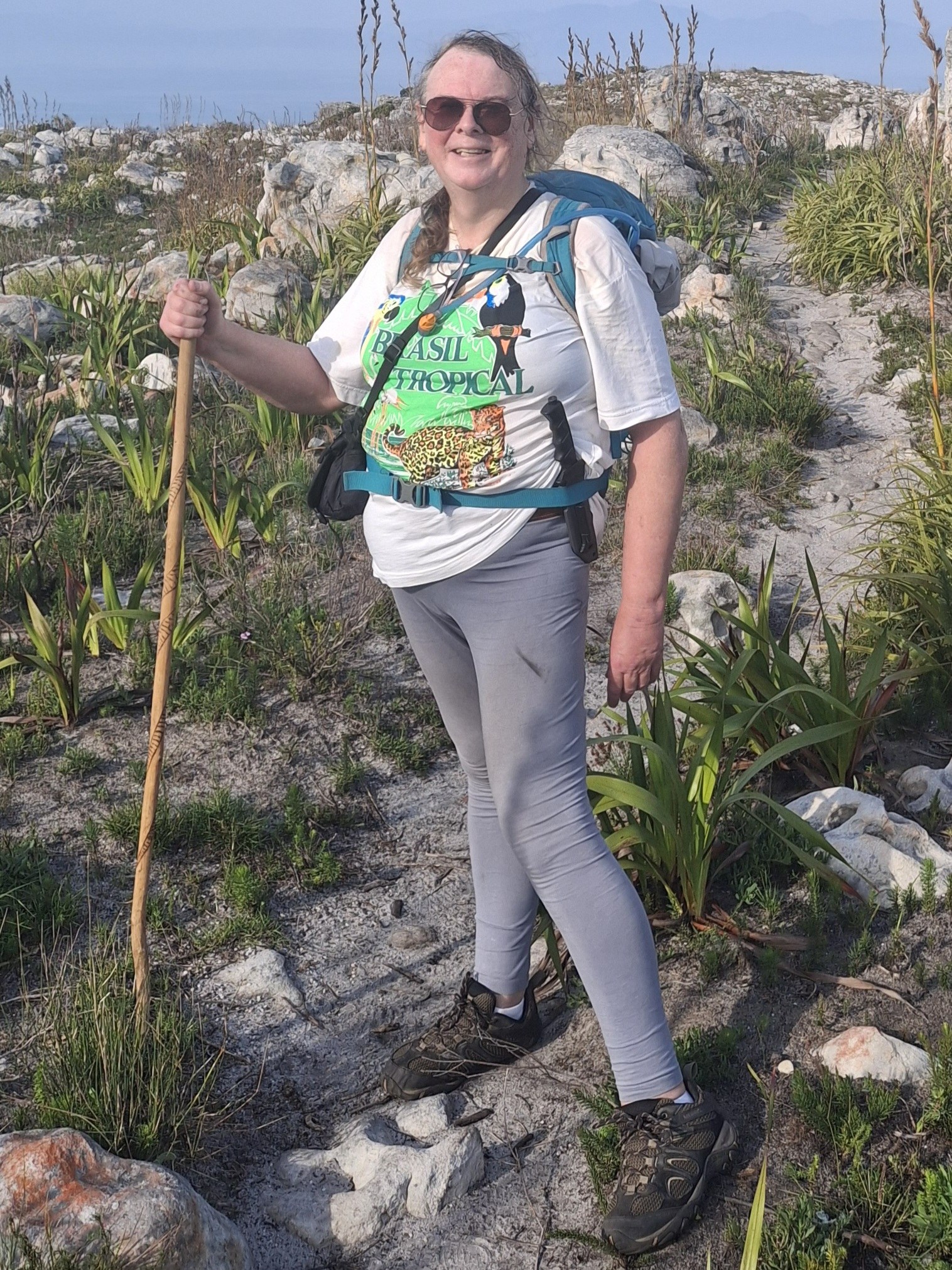 Rebecca K Campbell hiking the Steenberg Plateau, Table Mountain National Park